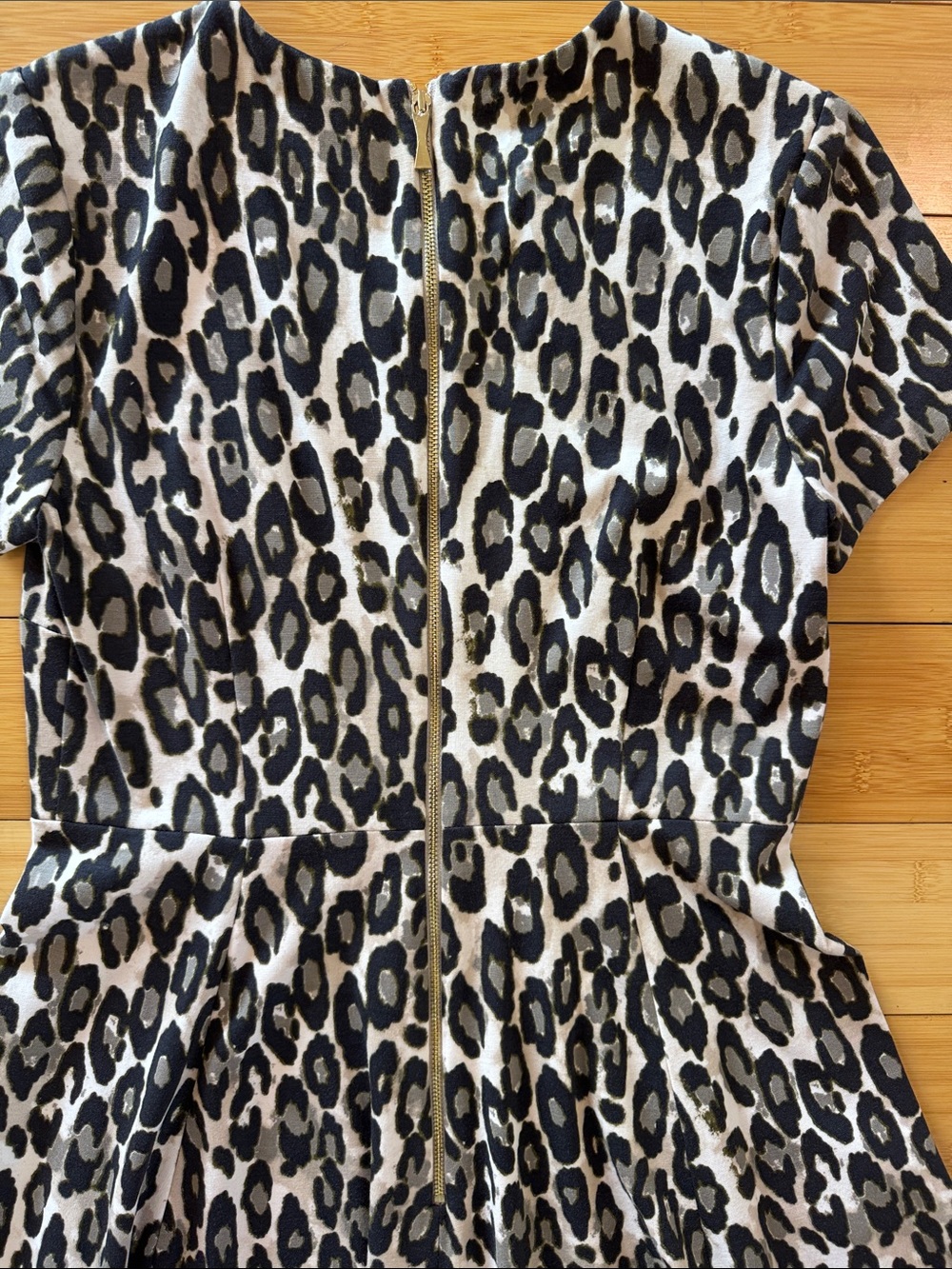 Kate Spade Leopard Print Short-Sleeve Fit & Flare Dress - Black, Cream, Tan - Picture 5 of 9